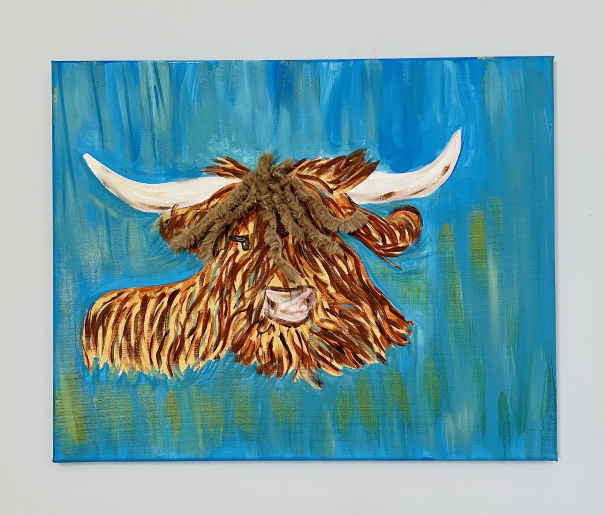 HIGHLAND COW with Hair Acrylic on 12×12 canvas Paint by Number Kit