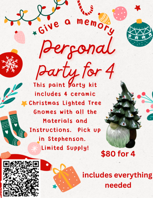 Personal Paint Party for 4 Lighted Christmas Tree Gnomes